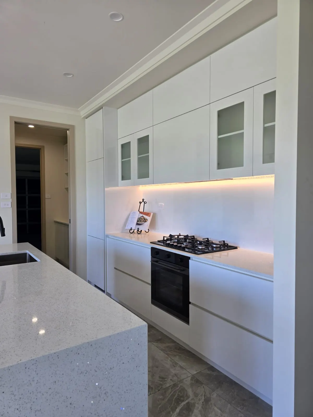 White Kitchen with Glass Display Cabinets